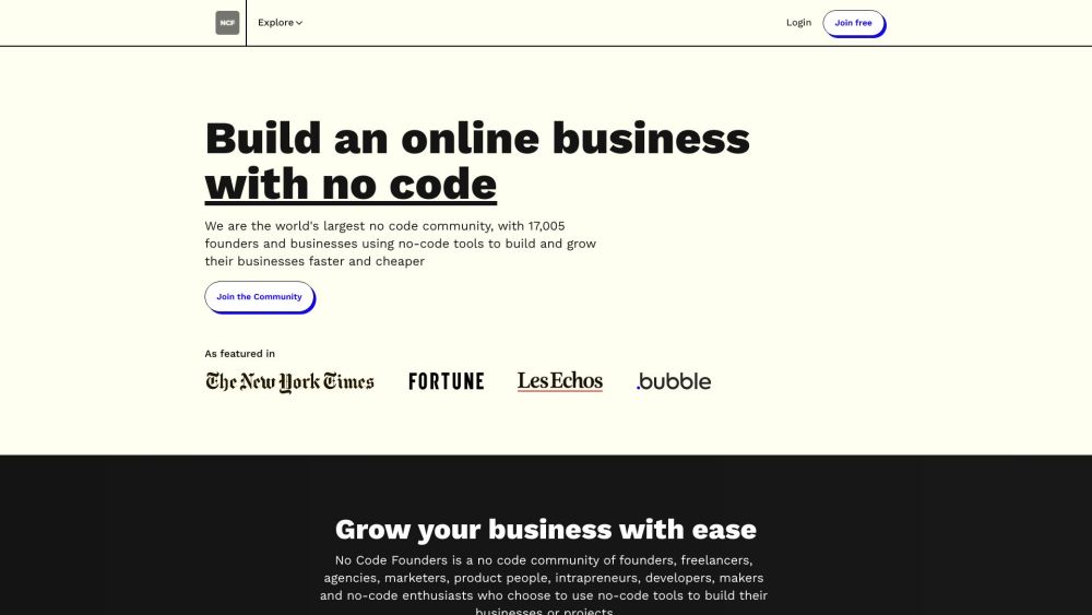 Screenshot der No Code Founders Website