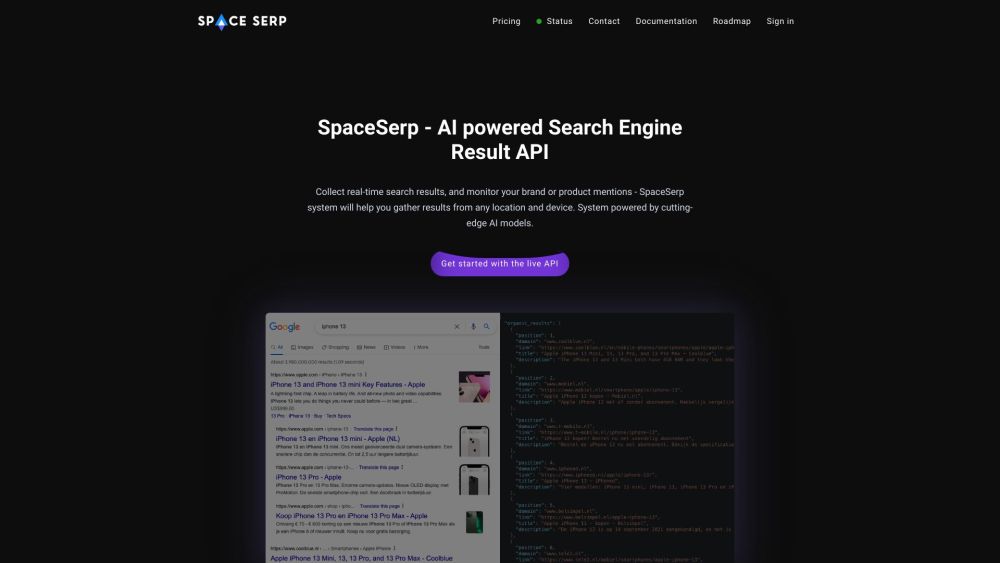 SpaceSerp Website screenshot