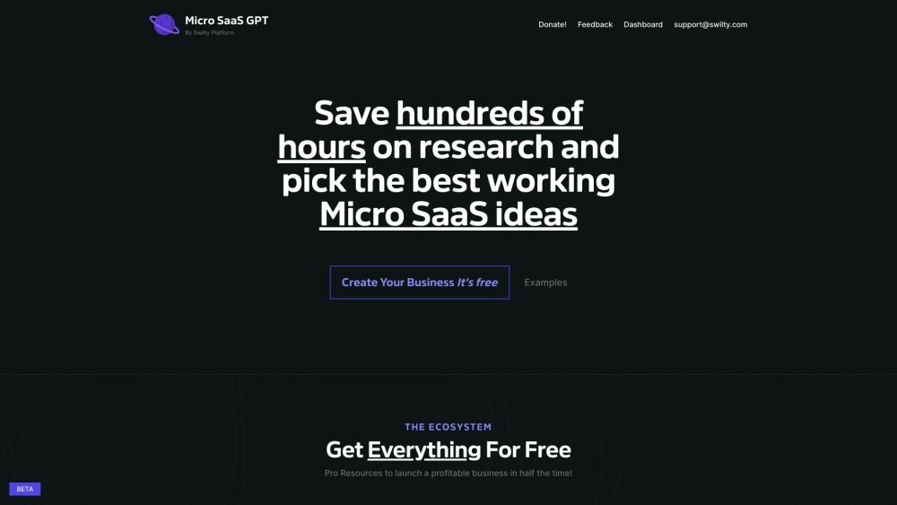 Micro SaaS GPTのウェブサイトのスクリーンショット