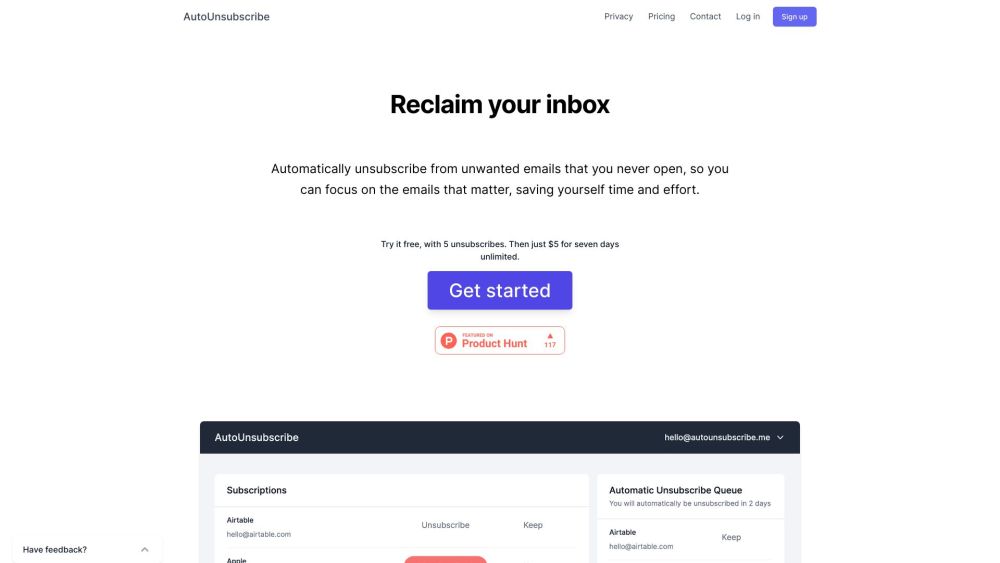 AutoUnsubscribe Website screenshot