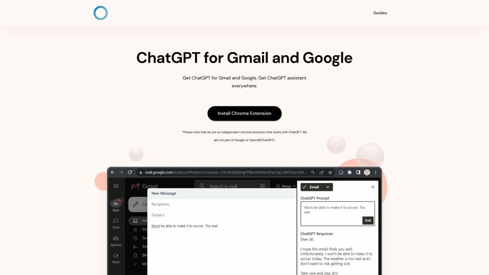 ChatGPT for Gmail and Google Website screenshot