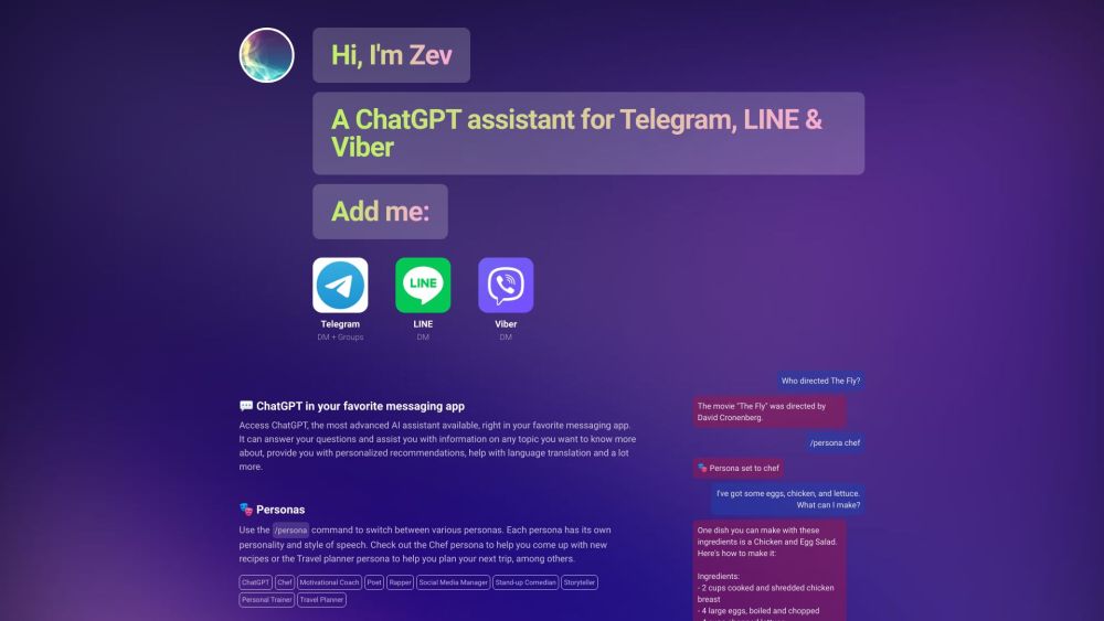 Zev - ChatGPT for Telegram, LINE & Viber