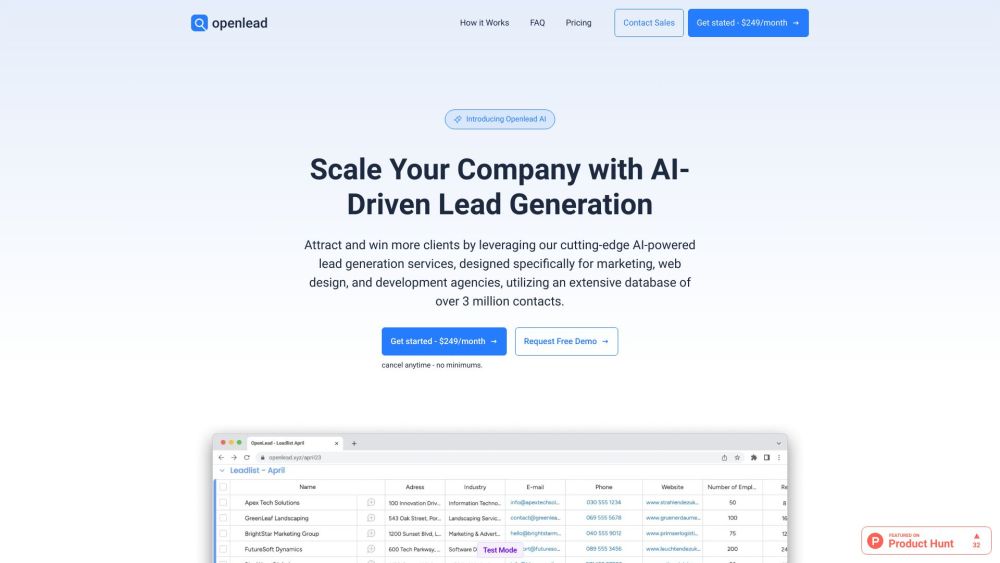 OpenLead Website screenshot