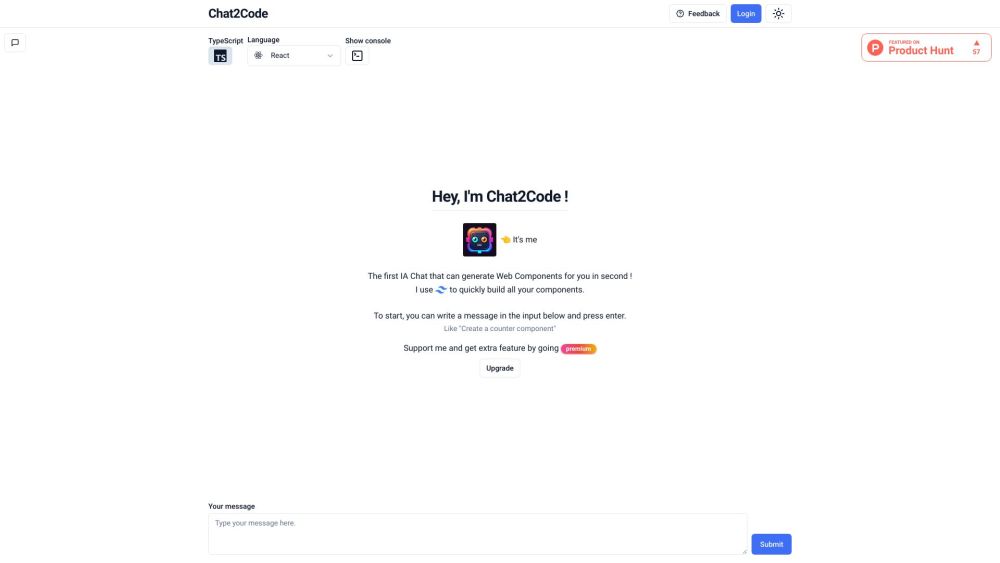 Chat2Code Website screenshot