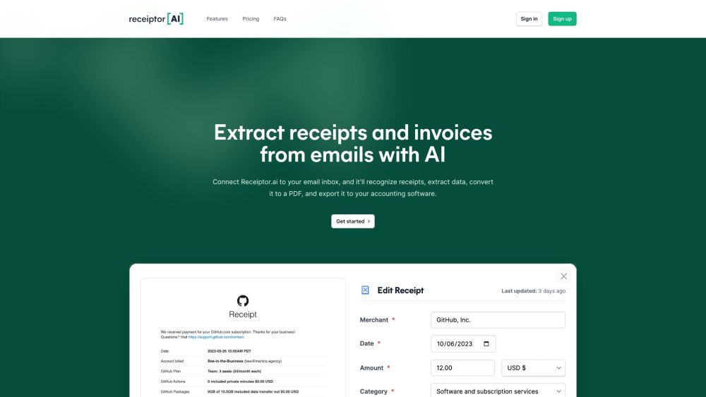 Receiptor AI Website screenshot