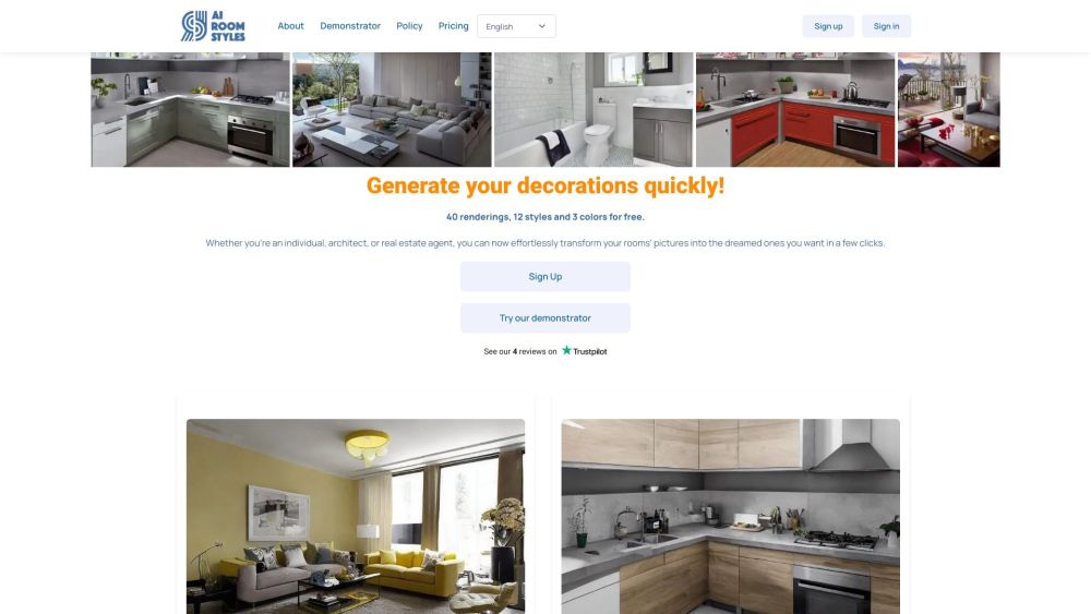 AI Room Stylesのウェブサイトのスクリーンショット