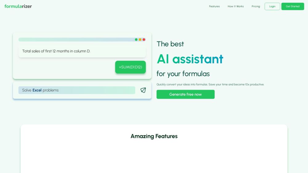 Formularizer - AI assistant for Excel, Google Sheets, and more Website screenshot