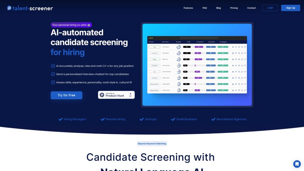 Talentscreener Website screenshot