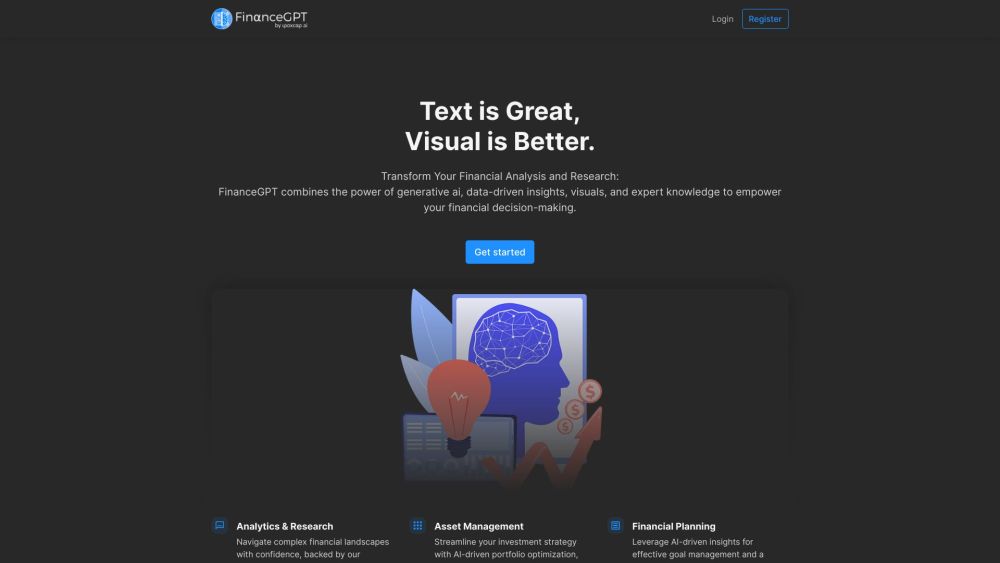 FinanceGPTのウェブサイトのスクリーンショット