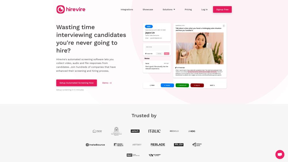 Hirevire Website screenshot