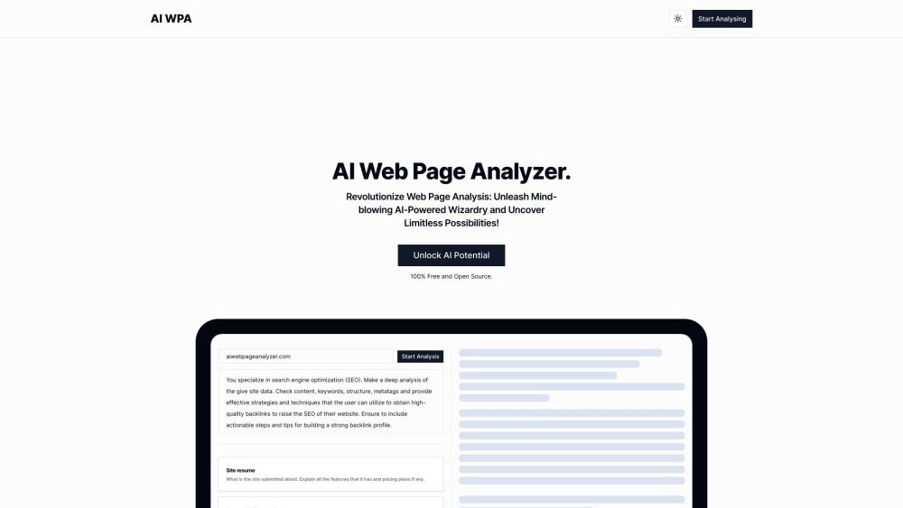 AI Web Page Analyzer (AI WPA) Website screenshot