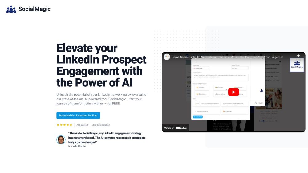 Social Magic | AI for Linkedinのウェブサイトのスクリーンショット