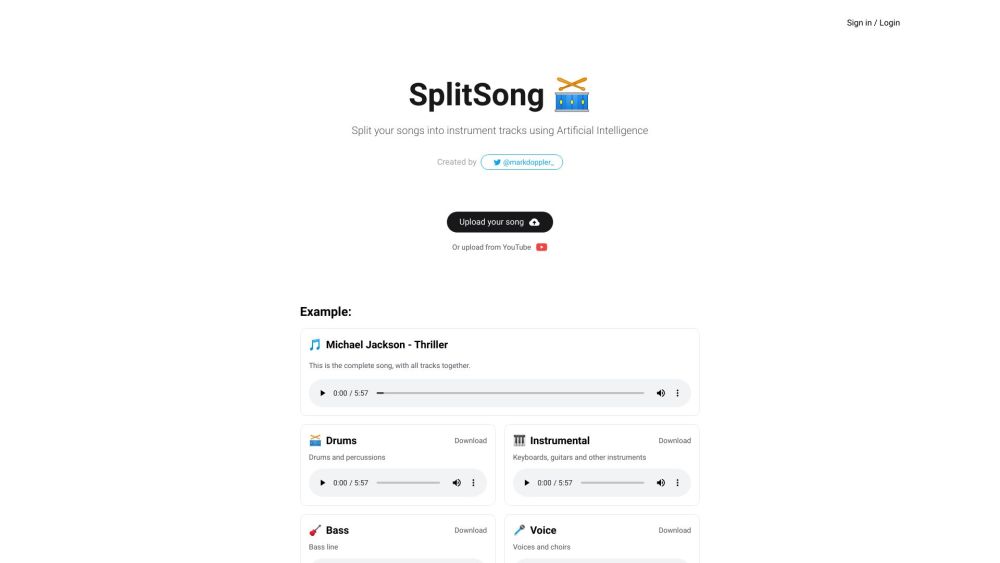 SplitSong Website screenshot