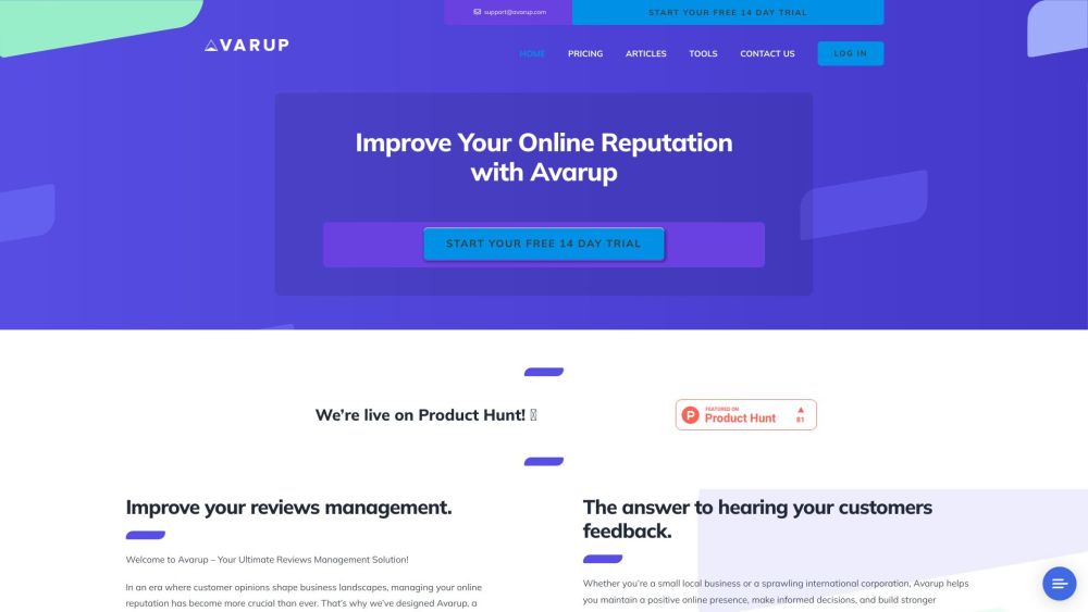 Avarup Reputation Management Platform Website screenshot