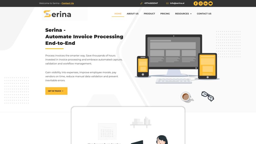 Serina - Automate Invoice Processing Website screenshot