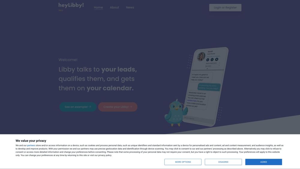 HeyLibby.ai Website screenshot