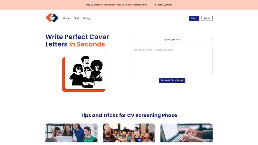 Screenshot der Easy Cover Letter-Website