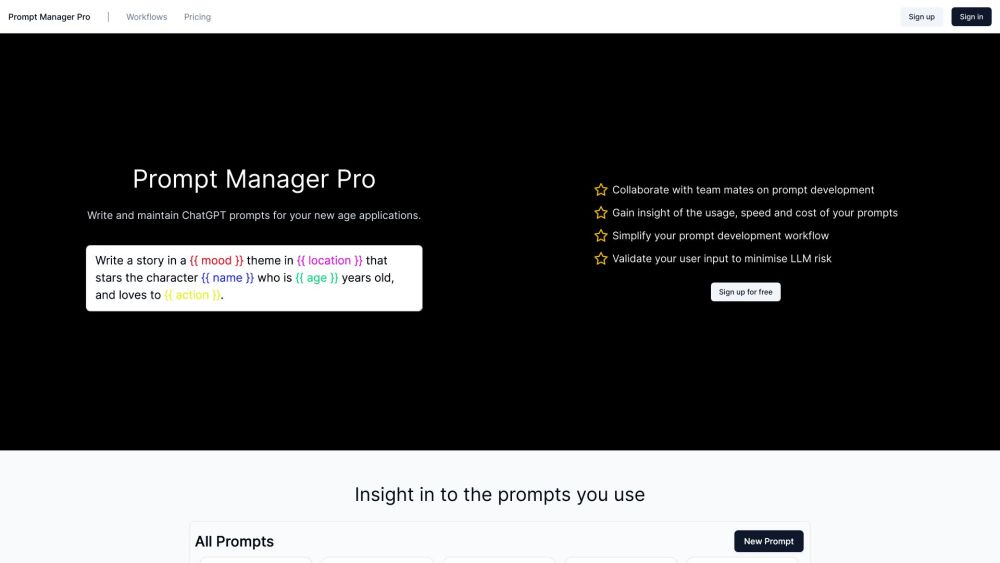 Prompt Manager Pro Website screenshot