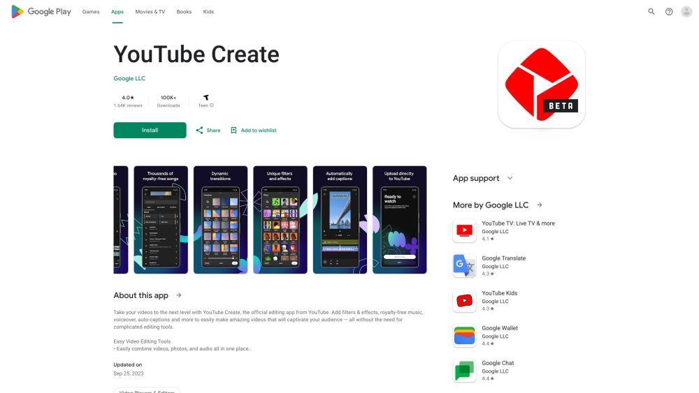 YouTube Create Website screenshot