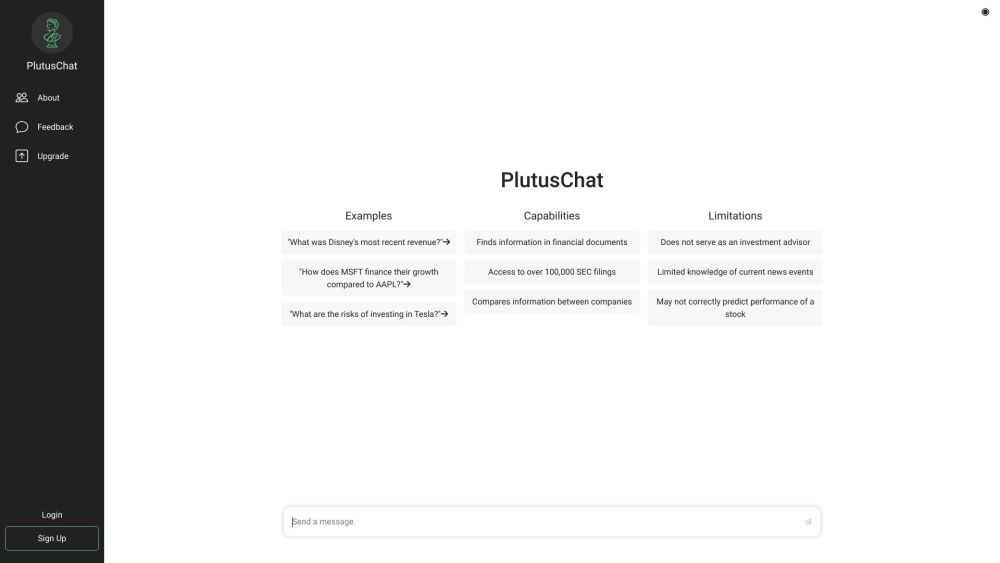 PlutusChatのウェブサイトのスクリーンショット