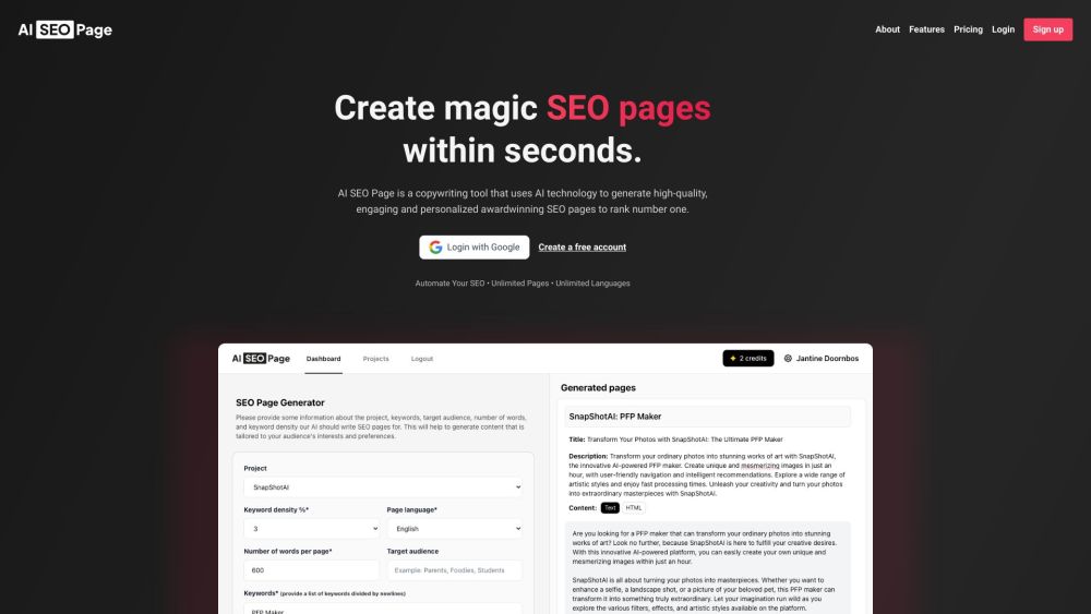 AI SEO Page Website screenshot