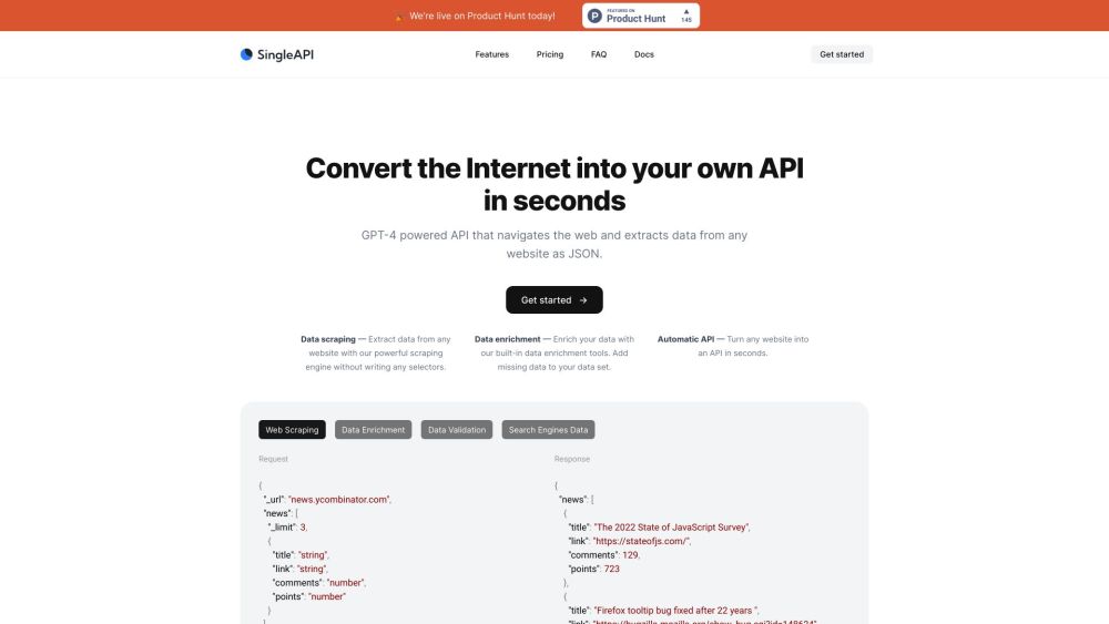 SingleAPI Website screenshot