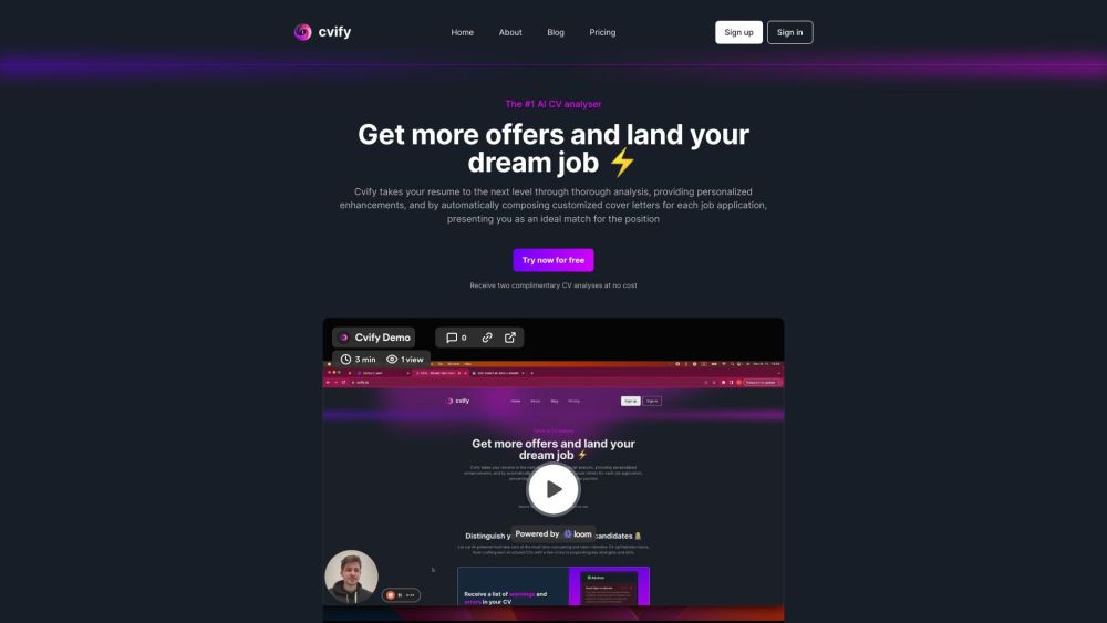 Cvify Website screenshot