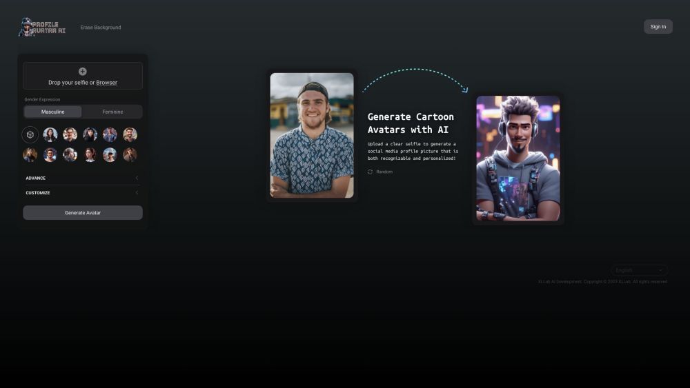 Profile Avatar AI Website screenshot