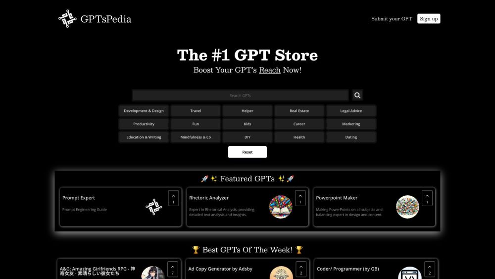 GPTsPedia Website Screenshot