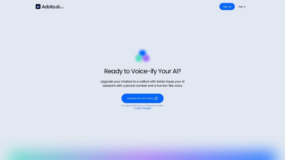 Adola - Voice & Phone Number for Your AI Assistant Website screenshot