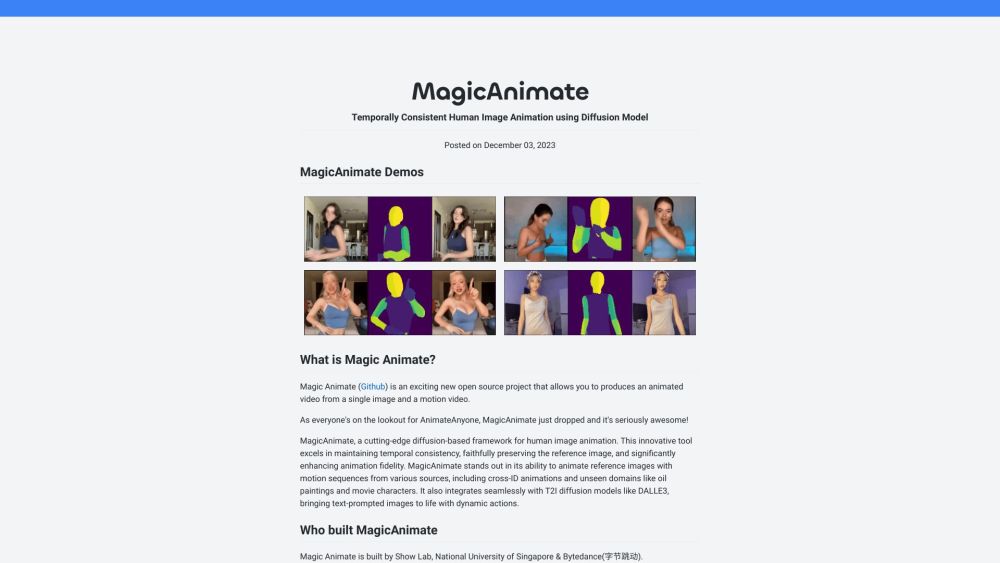 MagicAnimateのウェブサイトのスクリーンショット