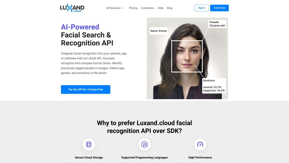 Luxand.Cloud Website screenshot