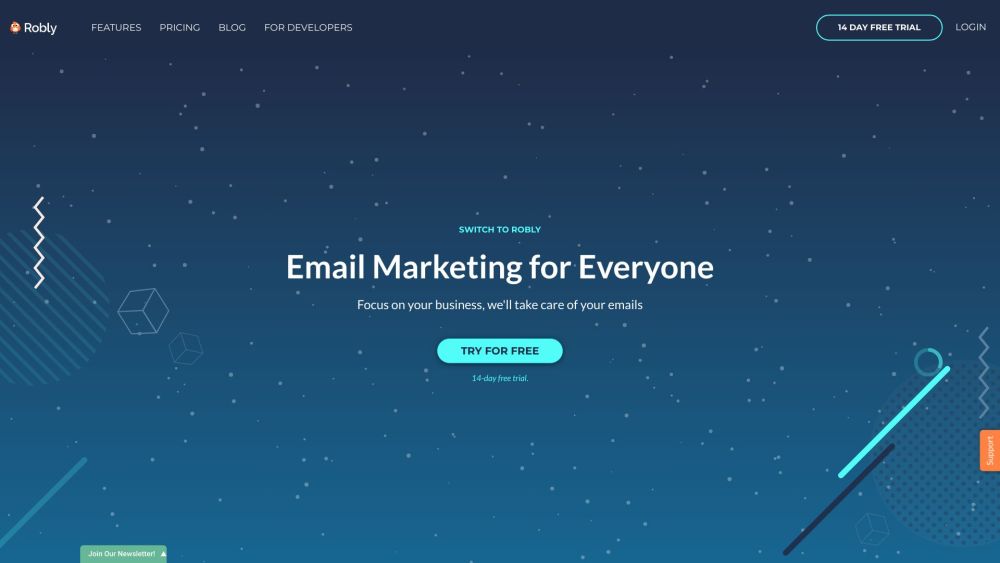 Screenshot der Robly Email Marketing Website