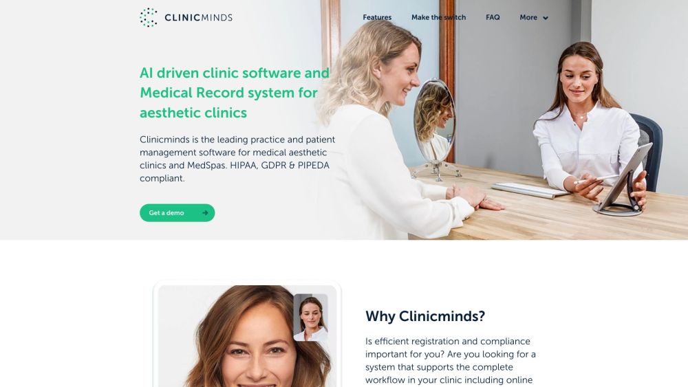 Clinicmindsのウェブサイトのスクリーンショット