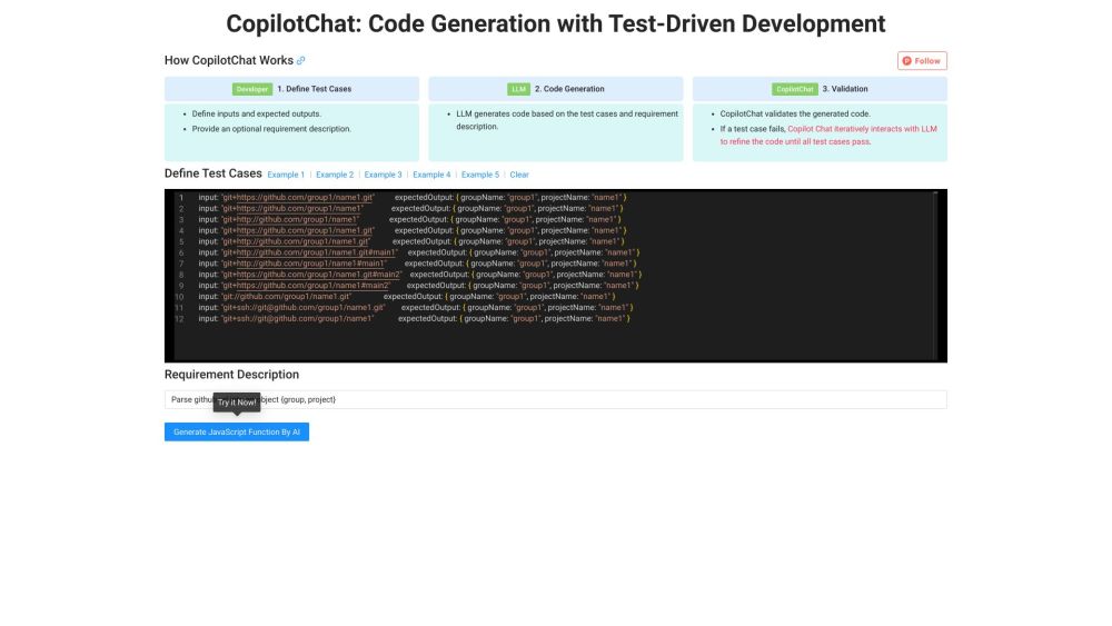 CopilotChatのウェブサイトのスクリーンショット