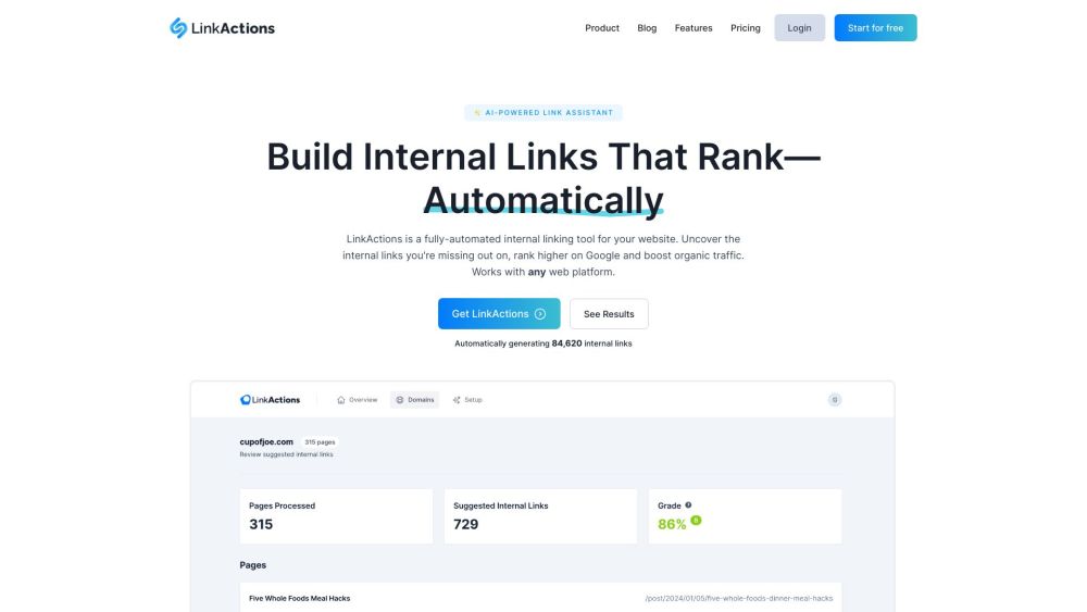 LinkActions Website Screenshot