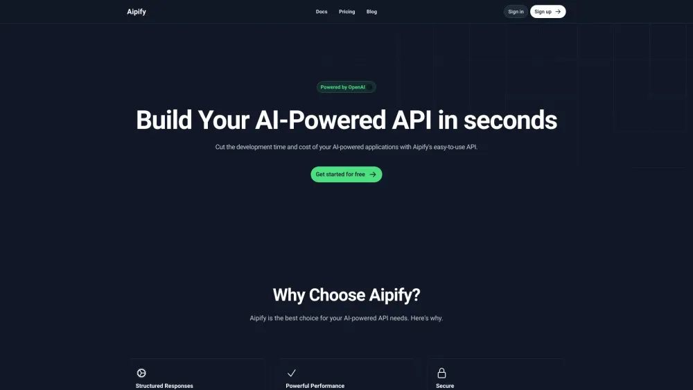 Aipifyのウェブサイトのスクリーンショット