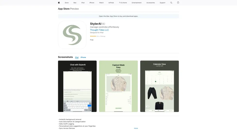 StylerAI Website screenshot
