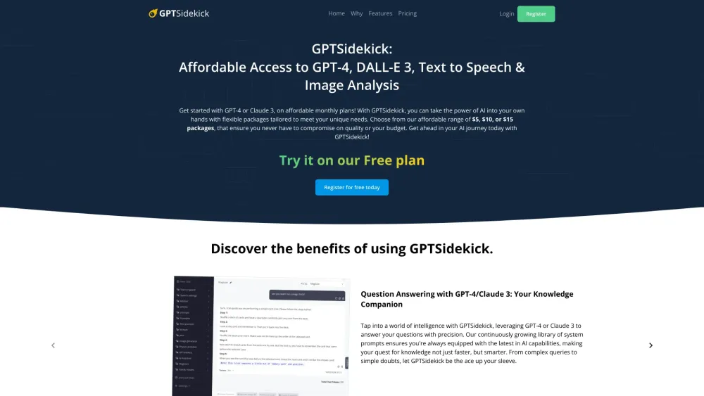 GPTSidekick Website screenshot