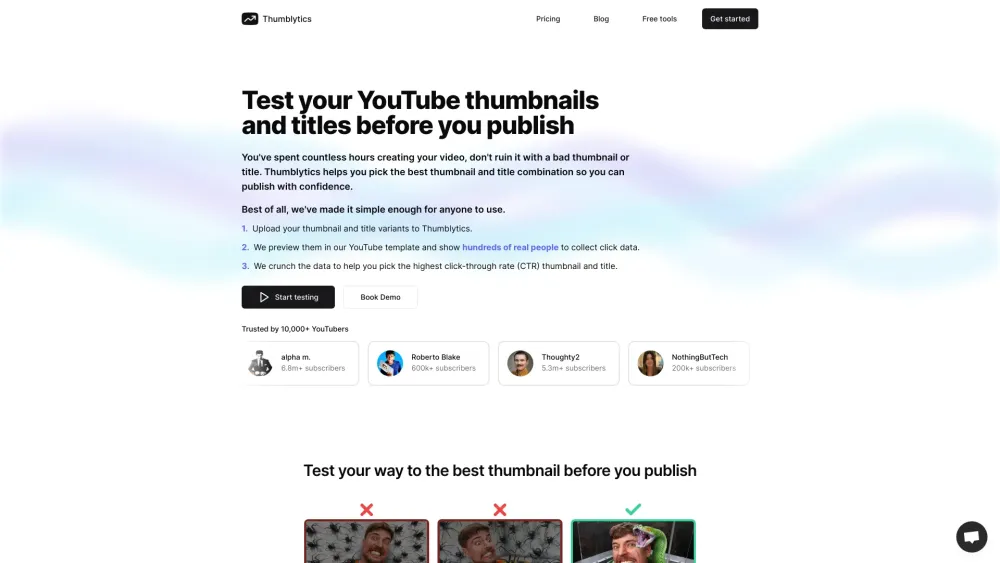 Thumblytics Website screenshot