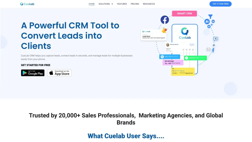 CueLab CRM Website screenshot