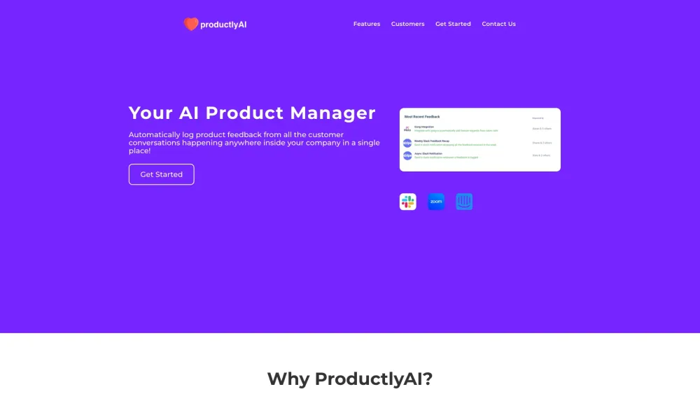 ProductlyAI Website screenshot