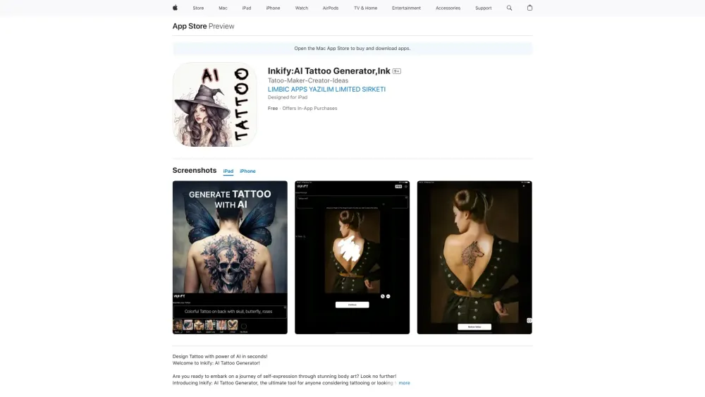 Inkify: AI Tattoo Generator Website screenshot