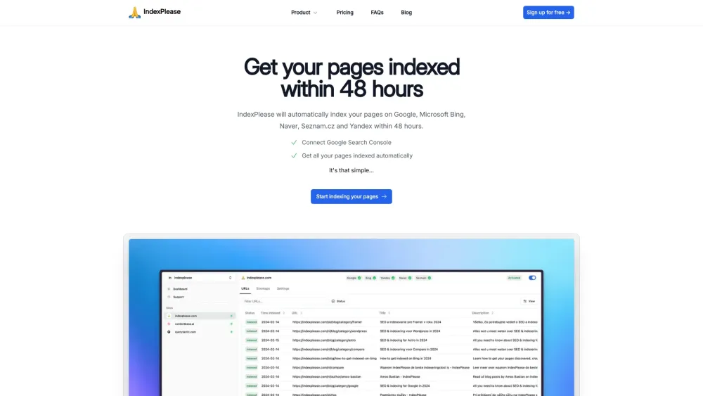 IndexPlease Website screenshot