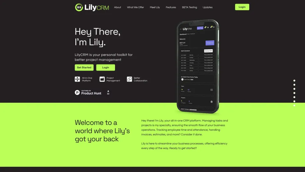 LilyCRM Website screenshot