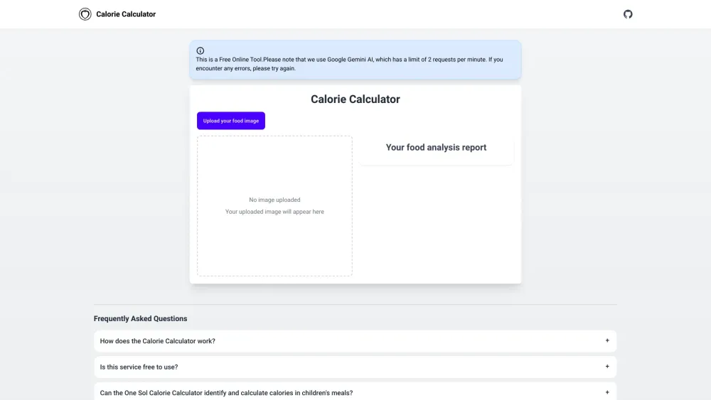 AI Calorie Calculator Website screenshot