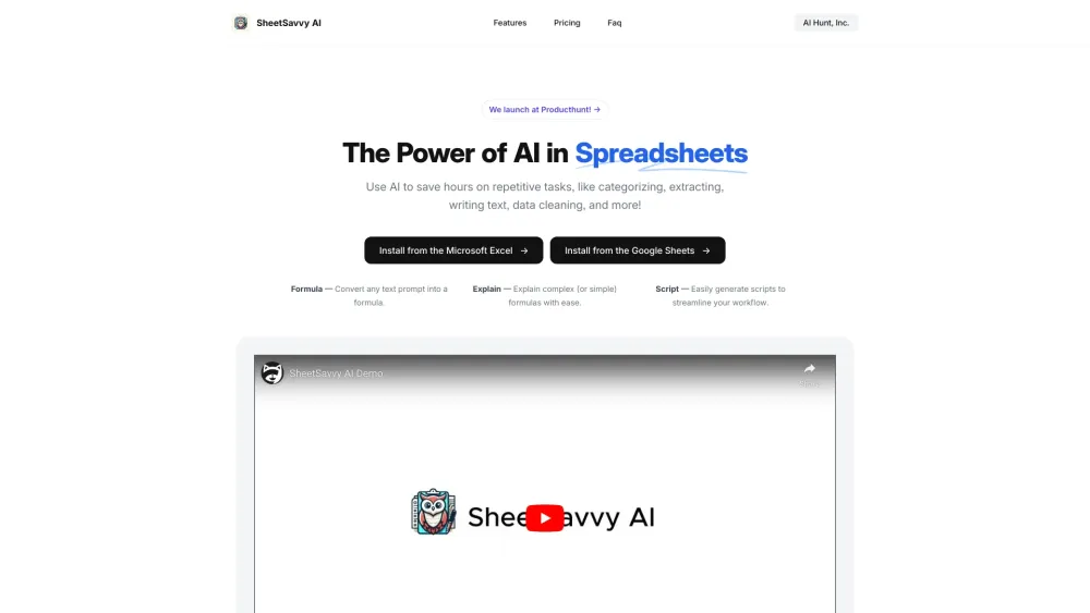 SheetSavvy AI Website Screenshot