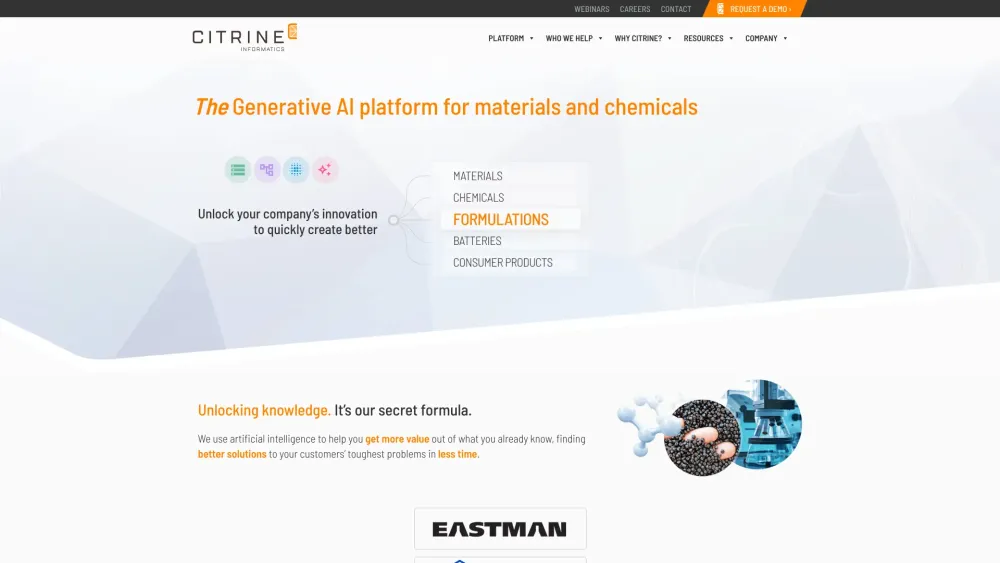 Citrine Informatics Website screenshot