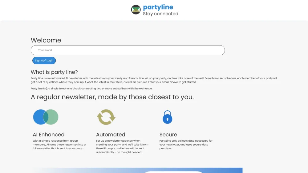 PartyLine Website screenshot