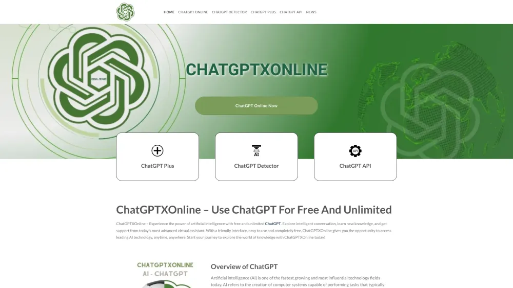 ChatGPTオンラインウェブサイトのスクリーンショット